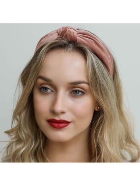 2 Pack Knotted Headbands Velvet Pink + Navy Blue New